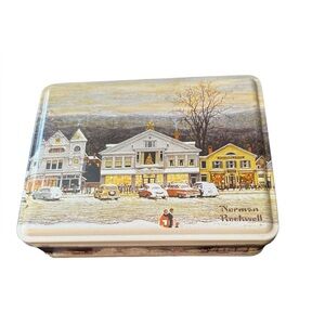Norman Rockwell Festive Town Scene Tin - Cream, Brown, Gray